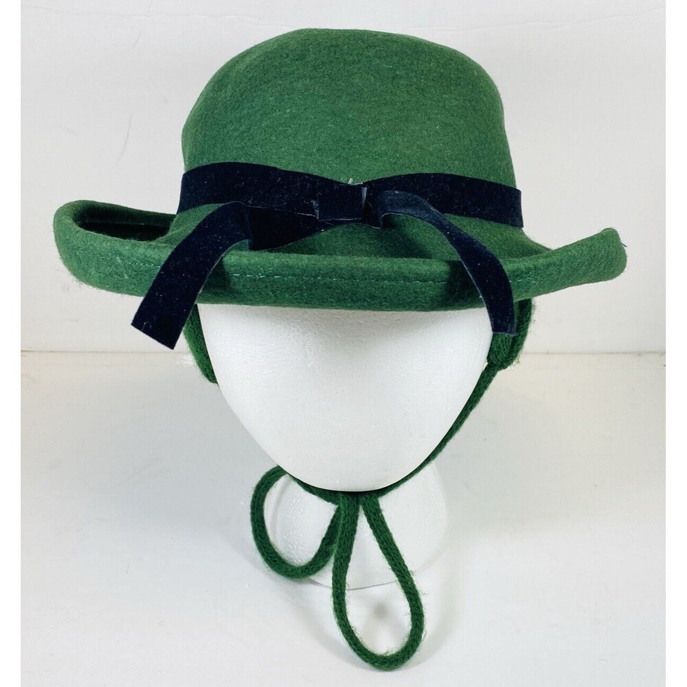 Vintage Victorian 100% Wool Girls Hat Green One Size 7”  NEW